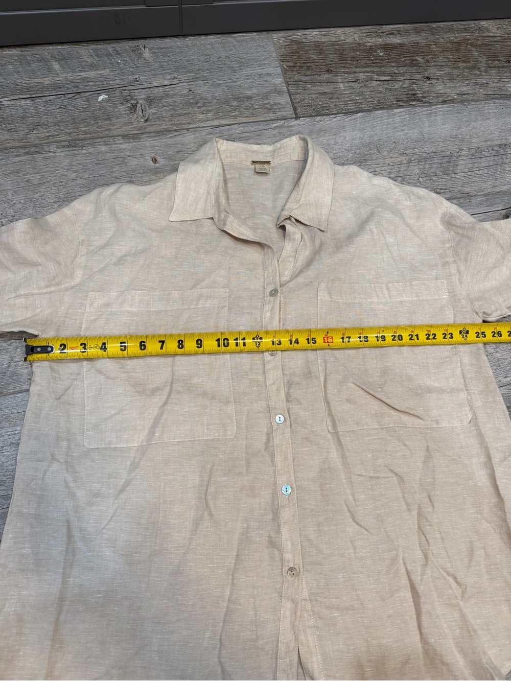 Magaschoni 100% Linen Button Down Shirt Beige Oversized Roll Tab Top L/G - Picture 6 of 7